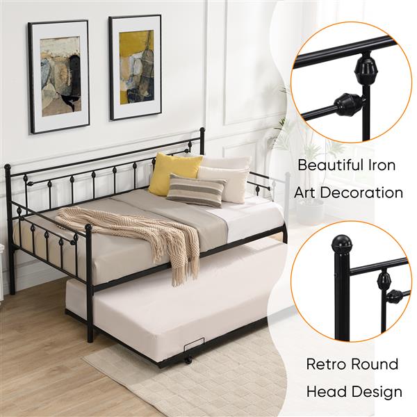 Twin Size Metal Daybed with Pull Out Trundle, Modern 2 in 1 Sofa Bed Frame for Kids Teens Adults,Single Daybed Sofa Bed Frame for Bedroom Living Room Guest Room,No Box Spring Needed