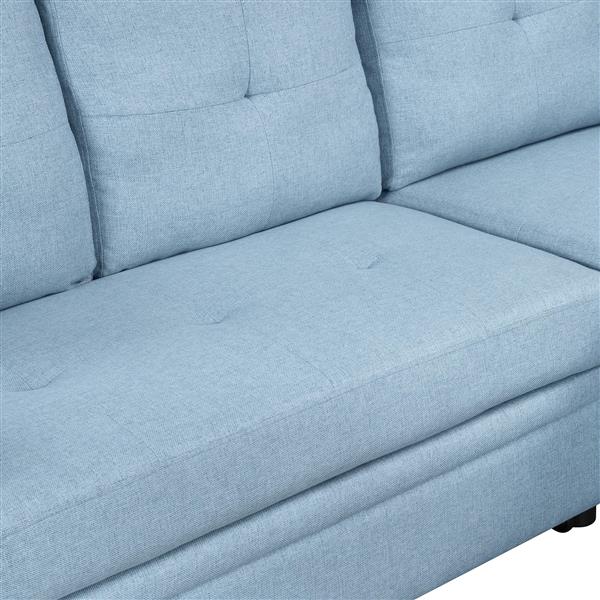 80.3". Pull Out Sofa Bed Modern Padded Upholstered Sofa Bed , Linen Fabric 3 Seater Couch with Storage Chaise and Cup Holder , Small Couch for Small Spaces