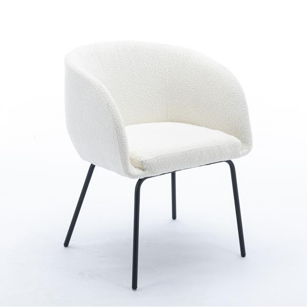 039-Set of 1 Boucle Fabric Dining Chair With Black Metal Legs,Ivory