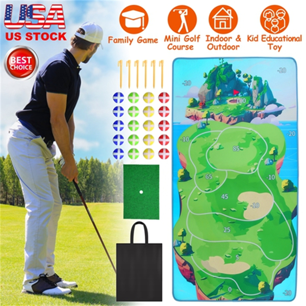 Golf Chipping Game,Golf Chipping Game Mat with Golf Mat, 20 Golf Balls, 6 Ground Stakes, Indoor Golf Game for Adults Kids, Golf Training Equipment, Golf Gifts Accessories for Men