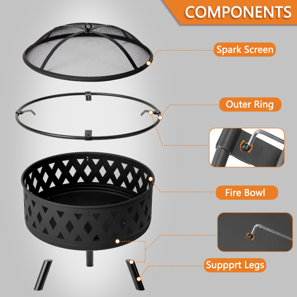 32IN  Metal Fire Pit Black