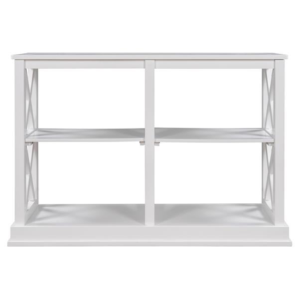 Console Table with 3-Tier Open Storage Spaces and "X" Legs, Narrow Sofa Entry Table for Living Room (White)