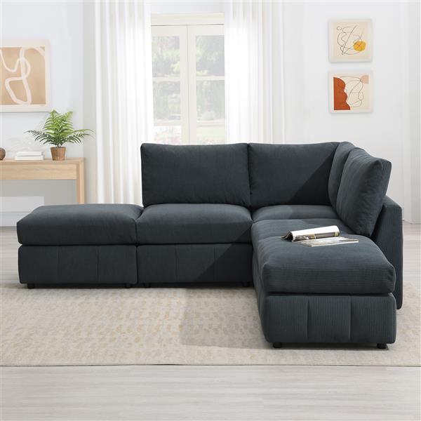 [VIDEO provided][New]93"Modern Sectional Sofa with Vertical Stripes,5-Seat Armless Couch Set with Convertible Ottomans,Various Combinations,L-Shape Indoor Furniture for Living Room,Apartment, 2 Colors