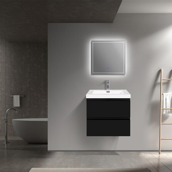 24" Floating Bathroom Vanity with Sink, Modern Wall-Mounted Bathroom Storage Vanity Cabinet with Resin Top Basin and Soft Close Drawers, Glossy Black 24V11-24GB