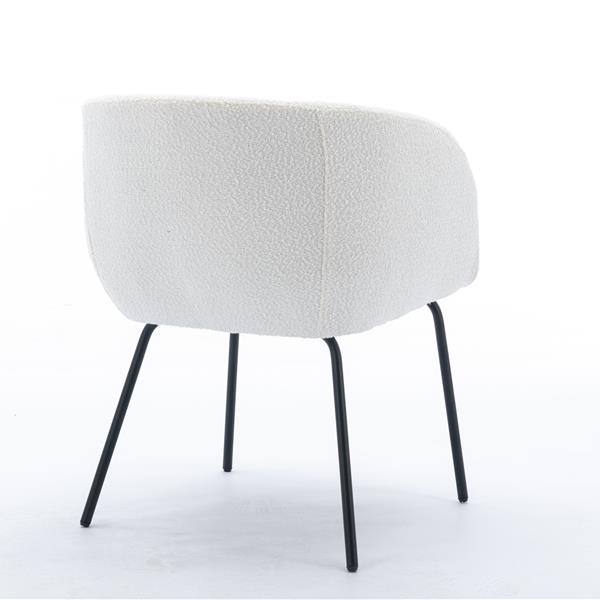 039-Set of 1 Boucle Fabric Dining Chair With Black Metal Legs,Ivory