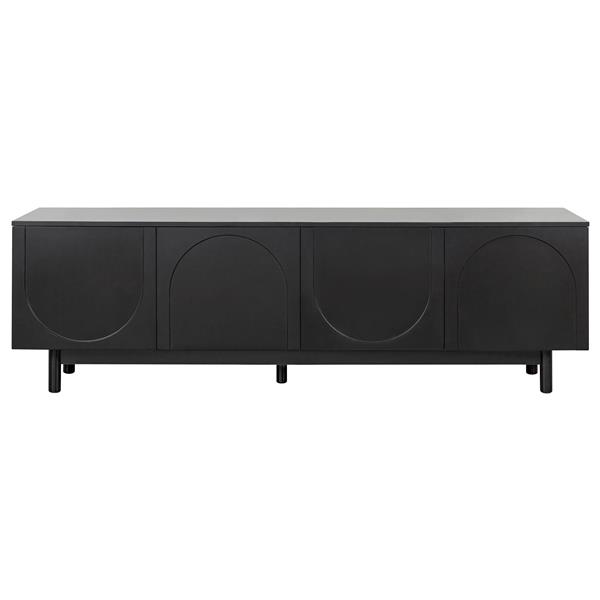 Graceful TV Stand with Arch Cabinets for TVs Up to 78'', Minimalist Entertainment Center with Solid Wood Legs, Practical Media Console with Adjustable Shelves for Living Room, Black