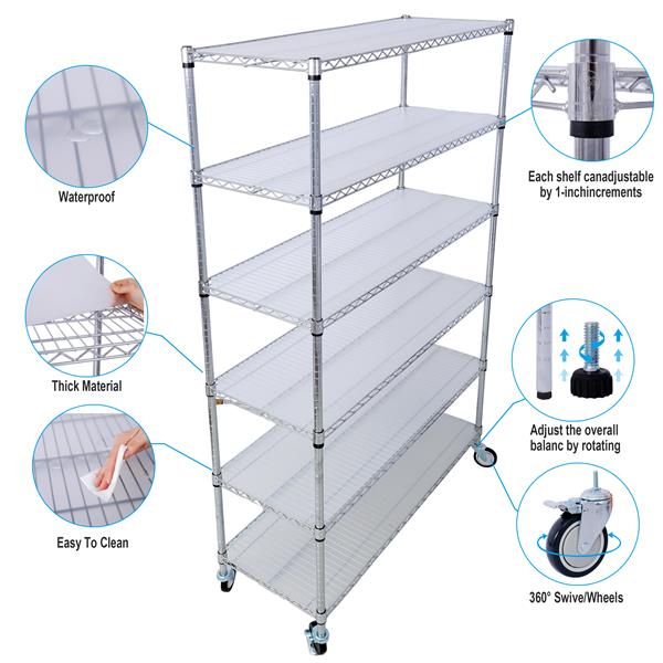 6 Tier 6000lbs Capacity NSF Metal Shelf Wire Shelving Unit, Heavy Duty Adjustable Storage Rack with Wheels & Shelf Liners for Commercial Grade Utility Steel Storage Rack, chrome- 84"H x 48"L x 20"D