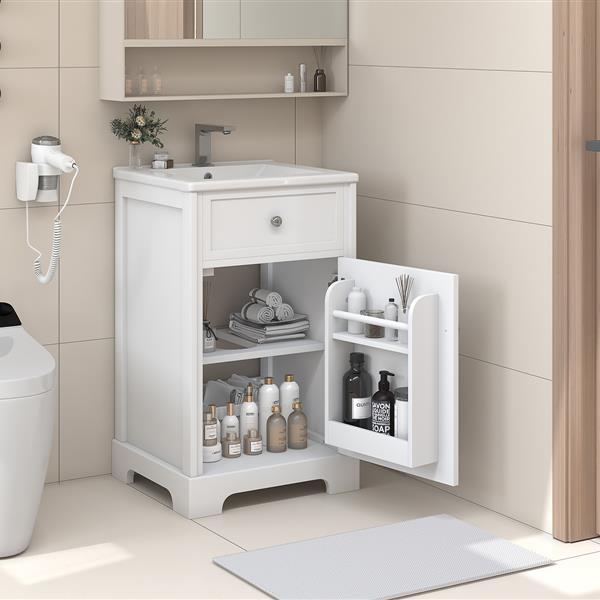 20" Bathroom Vanity with Sink, Bathroom Cabinet with Soft Closing Door, Storage Rack and Adjustable Shelve, White