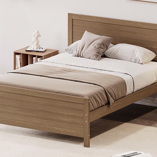 Wood Platform Bed Frame with Headboard, Mattress Foundation with Wood Slat Support, No Box Spring Needed, Full Size, Walnut