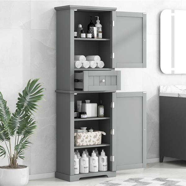 Tall Bathroom Storage Cabinet, Freestanding Storage Cabinet with Drawer and Adjustable Shelf, MDF Board with Painted Finish, Grey