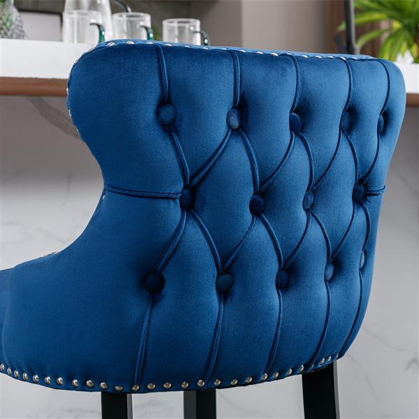 Contemporary Velvet Upholstered Wing-Back Barstools with Button Tufted Decoration and Wooden Legs, and Chrome Nailhead Trim, Leisure Style Bar Chairs,Bar stools,Set of 4 (Blue),SW1824BLx2 cartons