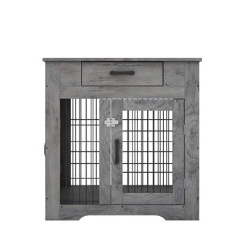 Furniture Style Dog Crate End Table with Drawer, Pet Kennels with Double Doors, Dog House Indoor Use, Grey, 29.9\\'\\' W x 24.8\\'\\' D x 30.71\\'\\' H.