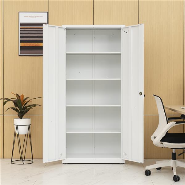 High Storage Cabinet with 2 Doors and 4 Partitions to Separate 5 Storage Spaces, Home/ Office Design