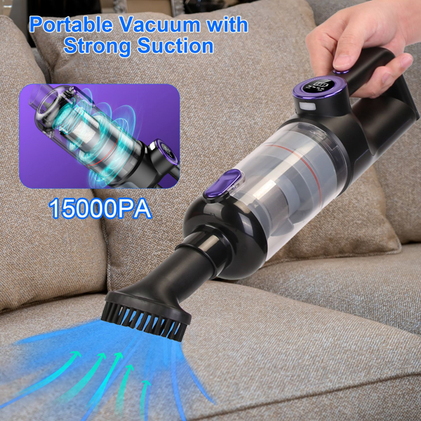 3 In 1 Handheld Vacuum Cleaner Cordless Car Vacuum 15000PA Rechargeable Duster with 2 Modes 2 Washable Filters Digital Display