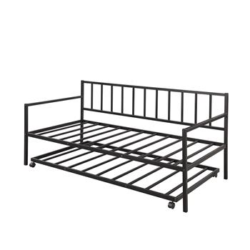 [Not allowed to sell to Walmart]Twin Daybed with Trundle Multifunctional Metal Lounge Daybed Frame for Living Room Guest Room