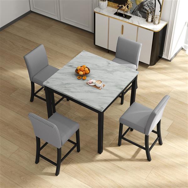 5 Piece Dining Table and Chair Set, Wooden Dining Table and Chair with 4 Chairs for Small Spaces, Modern Square Counter Height Dining Table, Compact Mid-Century Modern Home Table and Chair Set, Uphols