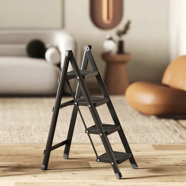 Portable Folding 3 Step Ladder Compact Heavy Duty Anti-Slip Mat Stool Black