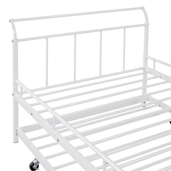 Twin Size Metal Daybed with Curved Handle Design and Twin Size Trundle, White