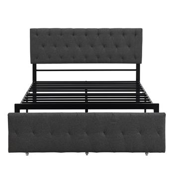 Full Size Storage Bed Metal Platform Bed with a Big Drawer - Gray