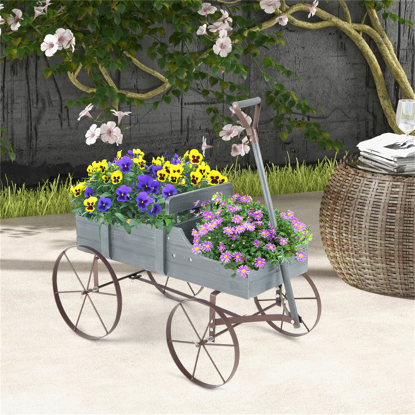 Wooden plant frame with wheels, Gray  planting pot