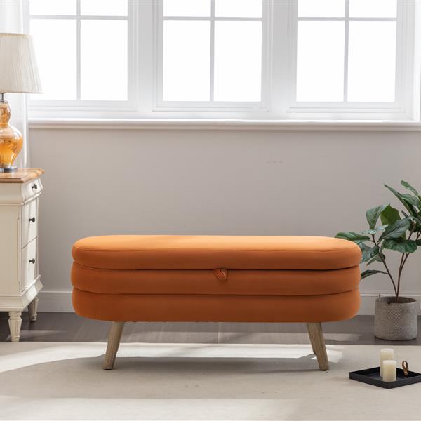 036-Velvet Fabric Storage Bench Bedroom Bench With Wood Legs For Living Room Bedroom Indoor,Orange