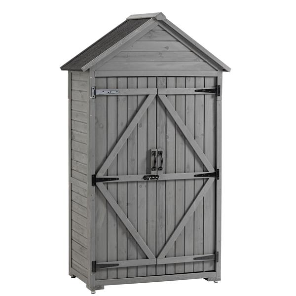 Outdoor Storage Cabinet, Garden Wood Tool Shed, Outside Wooden Shed Closet with Shelves and Latch for Yard 39.56"x 22.04"x 68.89"