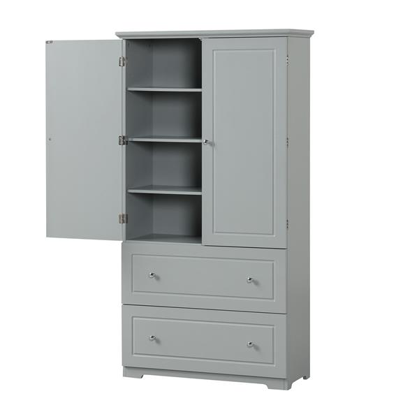 Wide Bathroom Storage Cabinet, Freestanding Storage Cabinet with Two Drawers and Adjustable Shelf, MDF Board with Painted Finish, Grey