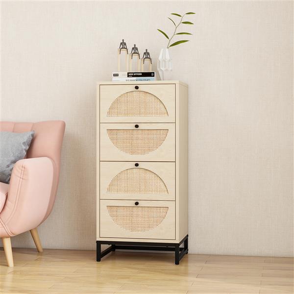 Natural rattan, Cabinet with 4 drawers, Suitable for living room, bedroom and study, Diversified storage