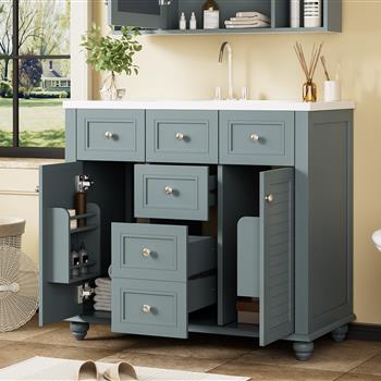 36\\" Bathroom Vanity Cabinet with Sink Combo Set, Undermount Resin Sink, Free Standing Vanity Set with 2 Drawers& Soft Closing Doors, Solid Wood Frame Bathroom Cabinet, Blue