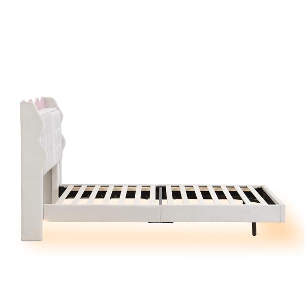 Twin Size Upholstery Platform Bed Frame with LED Light Strips,Headboard Storage Space and Two USB Charging Deisgn,Beige