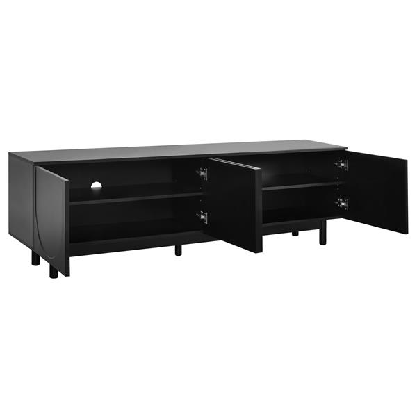 Graceful TV Stand with Arch Cabinets for TVs Up to 78'', Minimalist Entertainment Center with Solid Wood Legs, Practical Media Console with Adjustable Shelves for Living Room, Black