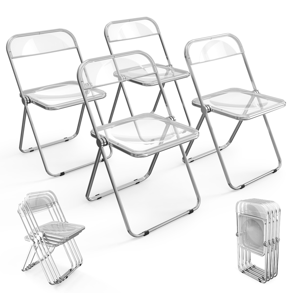 2pcs Foldable Patio Plastic Folding Chairs White Transparent