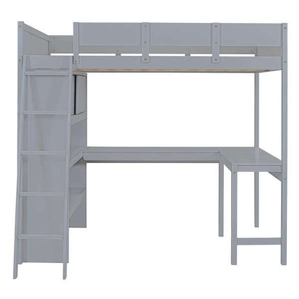 Full Size Loft Bed with Desk and Shelf - Gray