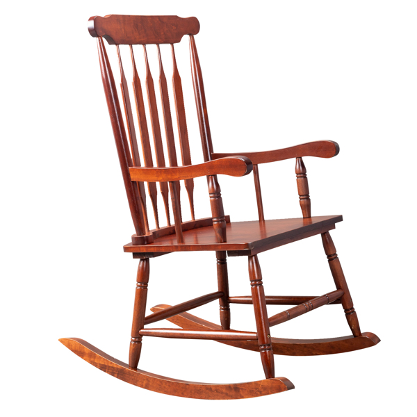 Patio Rocking Chair Solid Wood, Outdoor Porch Rocker Chair with Wooden Frame, Indoor Wooden Rocking Chair for Garden Backyard Balcony, Brown