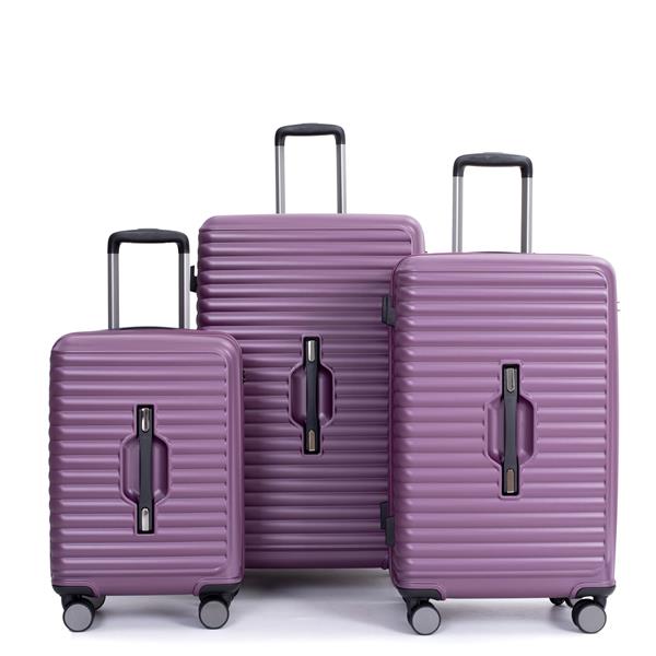 3 Piece Luggage Sets PC+ABS Lightweight Suitcase with Two Hooks, 360° Double Spinner Wheels, TSA Lock, (21/25/29) Dark Purple