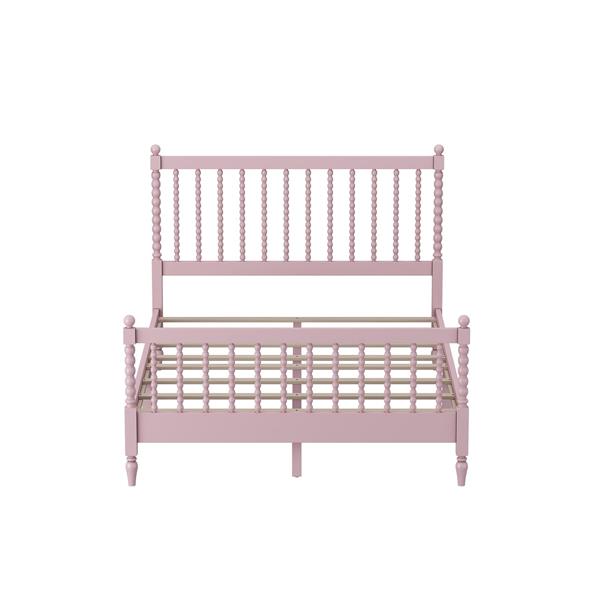 Full Size Wood Platform Bed with Gourd Shaped Headboard and Footboard, Pink