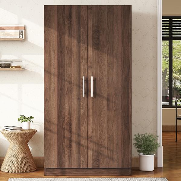 2-Door Wooden Wardrobe Armoire with 3 Storage Shelves, Brown