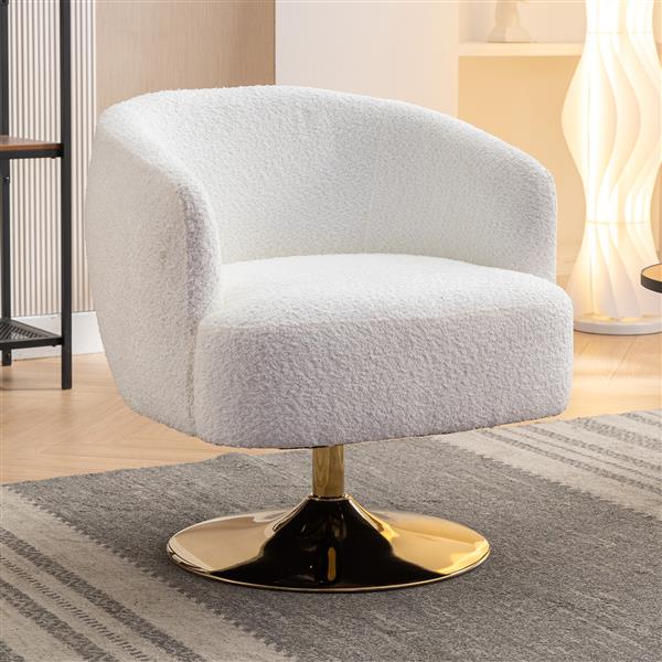 048-Chenille Fabric Swivel Chair With Gold Metal Round Base,White