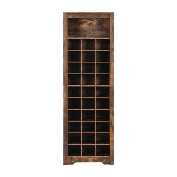 Stylish Design 30 Shoe Cubby Console, Contemporary Shoe Cabinet with Multiple Storage Capacity, Free Standing Tall Cabinet with Versatile Use for Hallway,  Bedroom, Rustic Brown