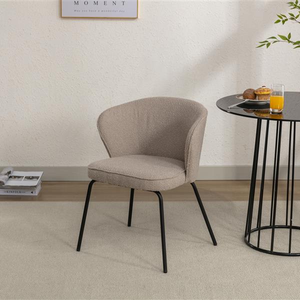 041-Set of 1 Boucle Fabric Dining Chair With Black Metal Legs,Light Coffee