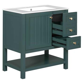 30inch Transitional Style Bathroom Vanity Cabinet Combo with Ceramic Sink