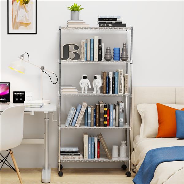 5 Tier Shelf Wire Shelving Unit, NSF Heavy Duty Wire Shelf Metal Large Storage Shelves Height Adjustable Utility for Garage Kitchen Office Commercial Shelving Steel Layer Shelf - Chrome