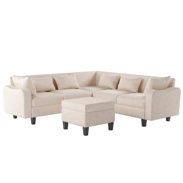 [New]87" Modern Sectional Sofa with coffee table,6-Seat Couch Set with Storage Ottoman,Various Combinations,L-Shape Indoor Furniture with Unique Armrests for Living Room,Apartment, 2 Colors(6 pillows)