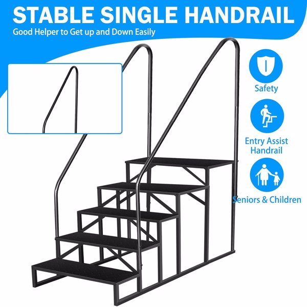 RV Stairs 5 Step Ladder, RV Steps Anti-Slip, Hot Tub Steps with Handrail, 660 lbs RV Ladder for 5th Wheel RV, Mobile Home Stairs