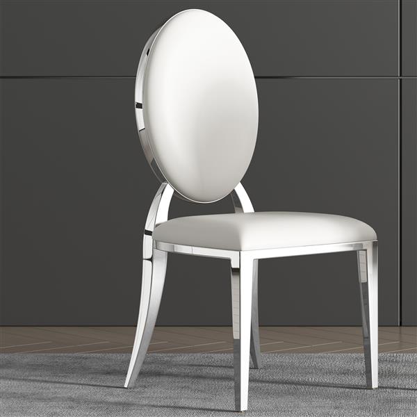 Leatherette Dining Chair Set of 2, Oval Backrest Design and Stainless Steel Legs