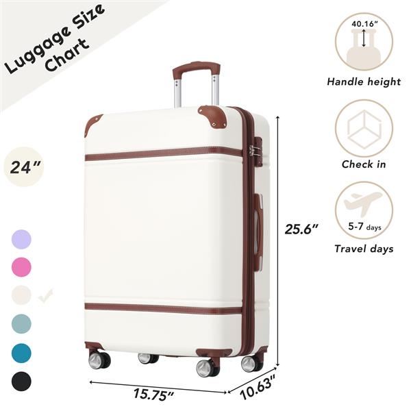 24 IN Luggage 1 Piece with TSA lock , Expandable Lightweight Suitcase Spinner Wheels, Vintage Luggage,White