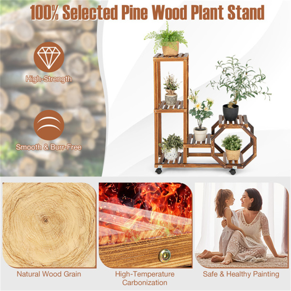 Wooden Plant Stand with Wheels 