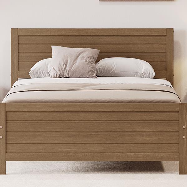 Wood Platform Bed Frame with Headboard, Mattress Foundation with Wood Slat Support, No Box Spring Needed, Full Size, Walnut