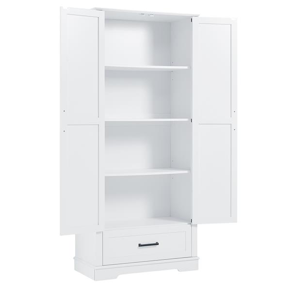 Tall Bathroom Storage Cabinet, Cabinet with Two Doors and One Drawer, Adjustable Shelf, MDF Board, White