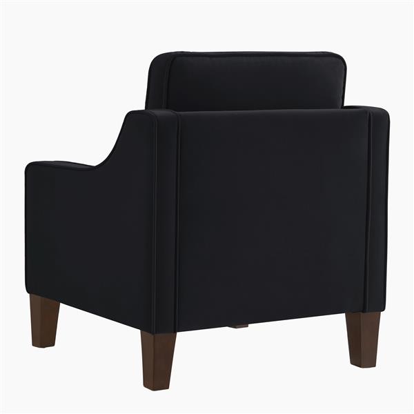 Modern Armchair, Living Room Single Seat Sofa Chair with Wooden Legs, Upholstered Velvet Chair for Living Room, Bedroom,Black